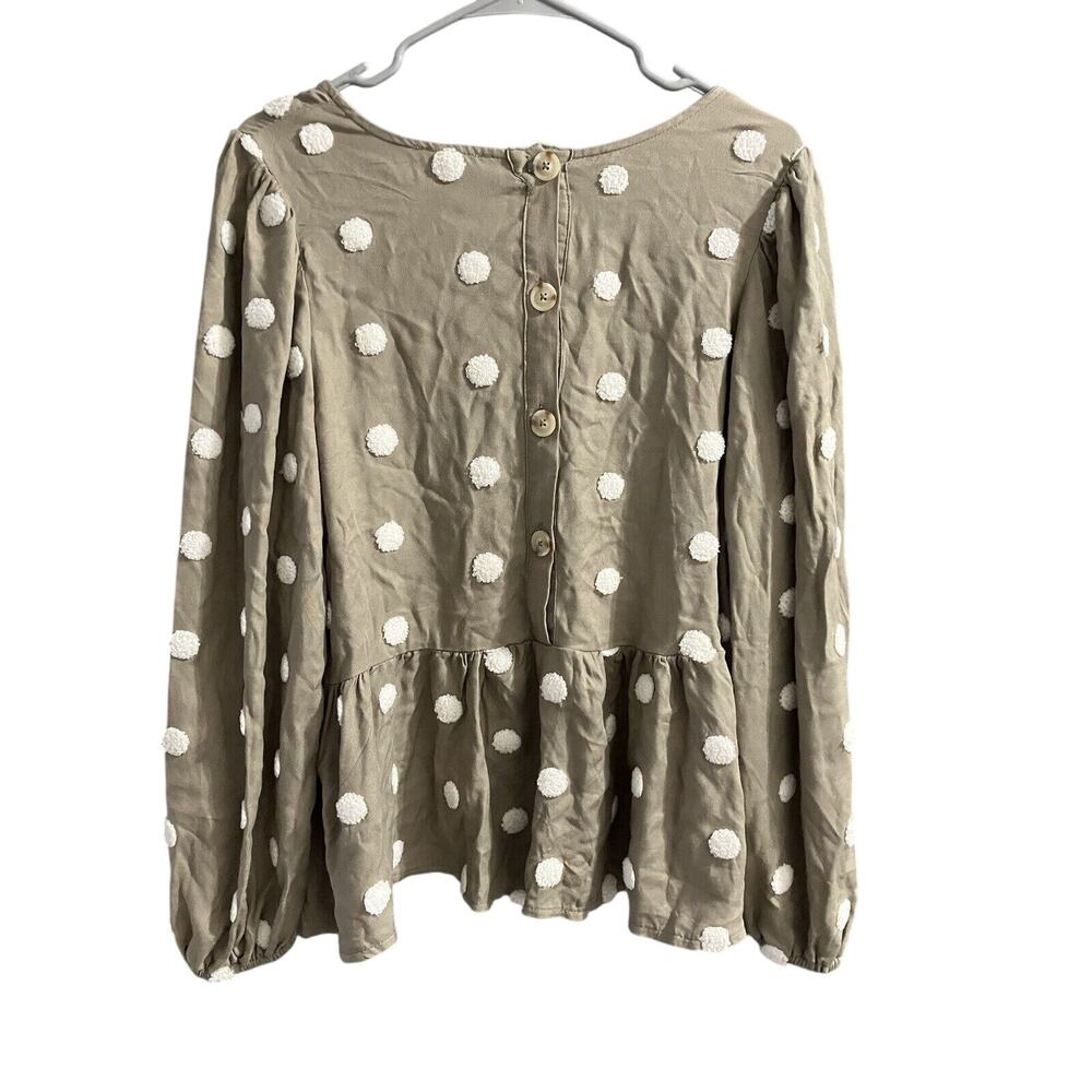 Altar'd State Women's Light Olive White Dot Tiered Top Blouse Large NEW! NWT - Picture 6 of 6